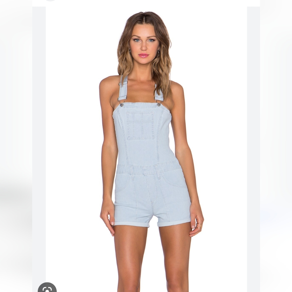 Joe's Jeans Light Blue Denim Jumpsuit overalls light blue pin stripe. EUC!